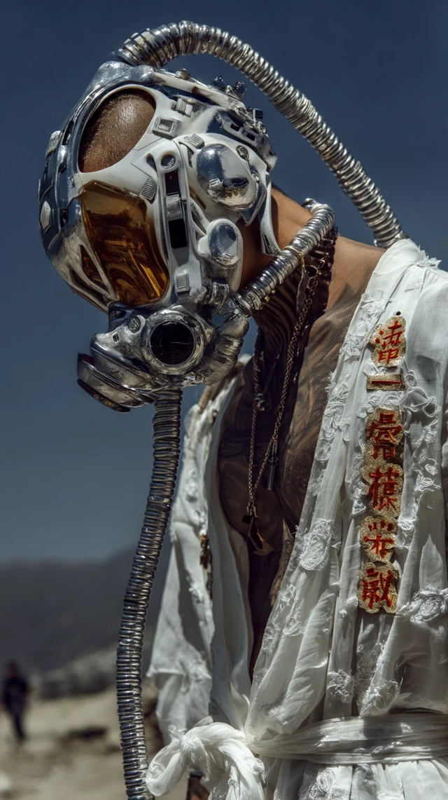 Cyberpunk Portrait: Chinese Human with Speculative Mask