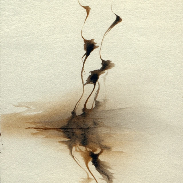 Oriental Ink Wash Painting Forest and Tea Smoke