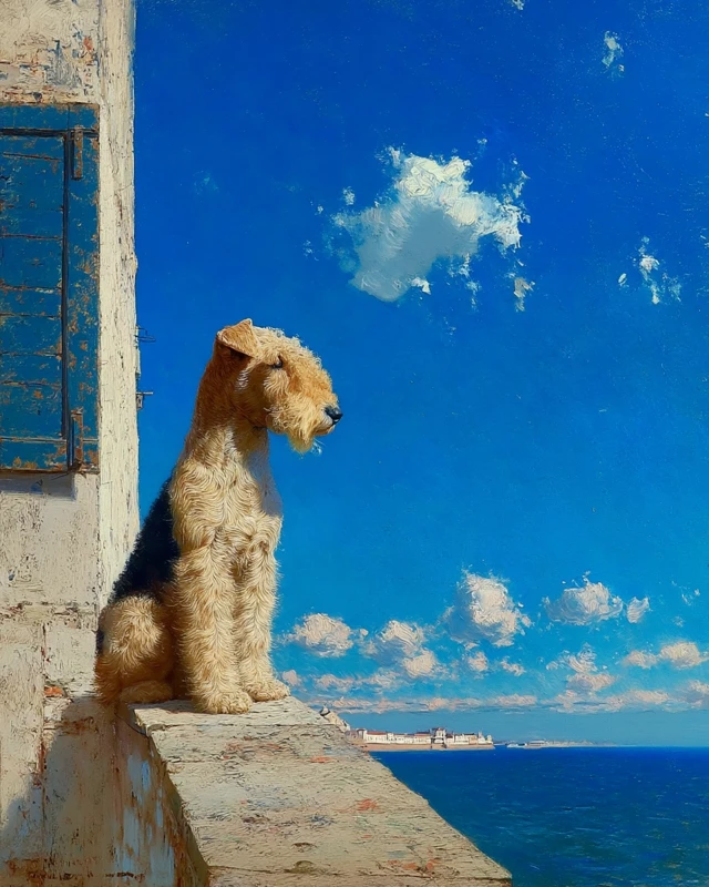 Lakeland Terrier Dog Painting by the Sea