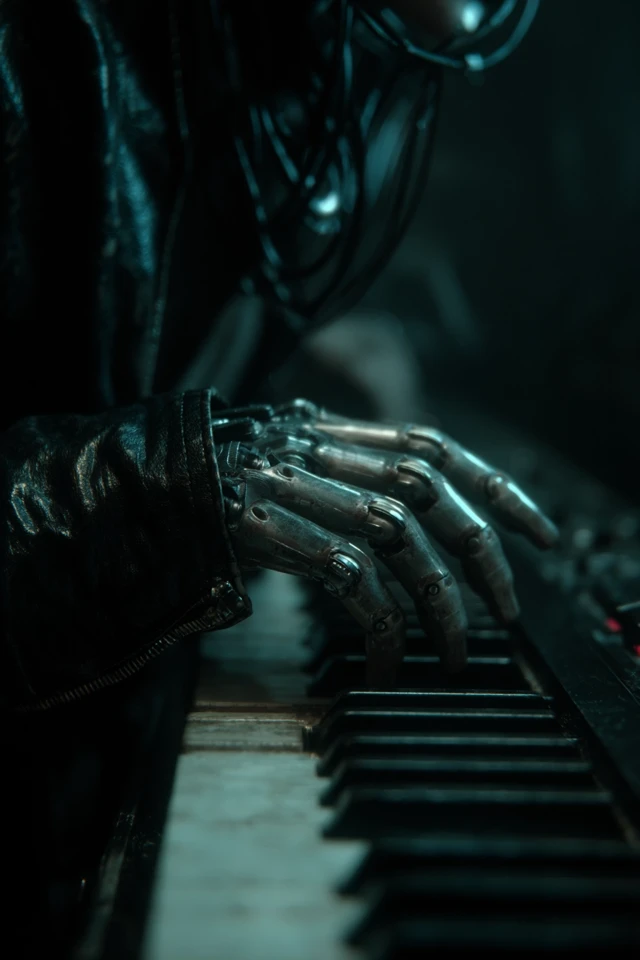 Cyberpunk Piano Player Futuristic SciFi Art