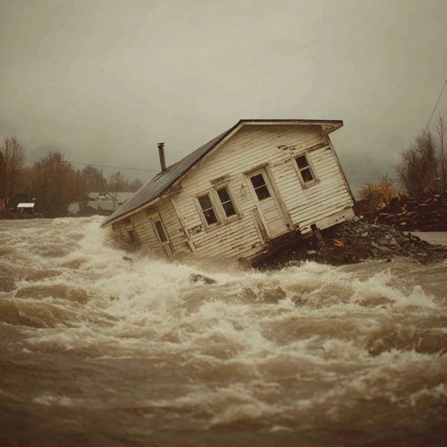 House Destroyed by Flood Nature Disaster