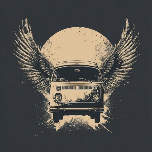 Tour Van with Angel Wings TShirt Design