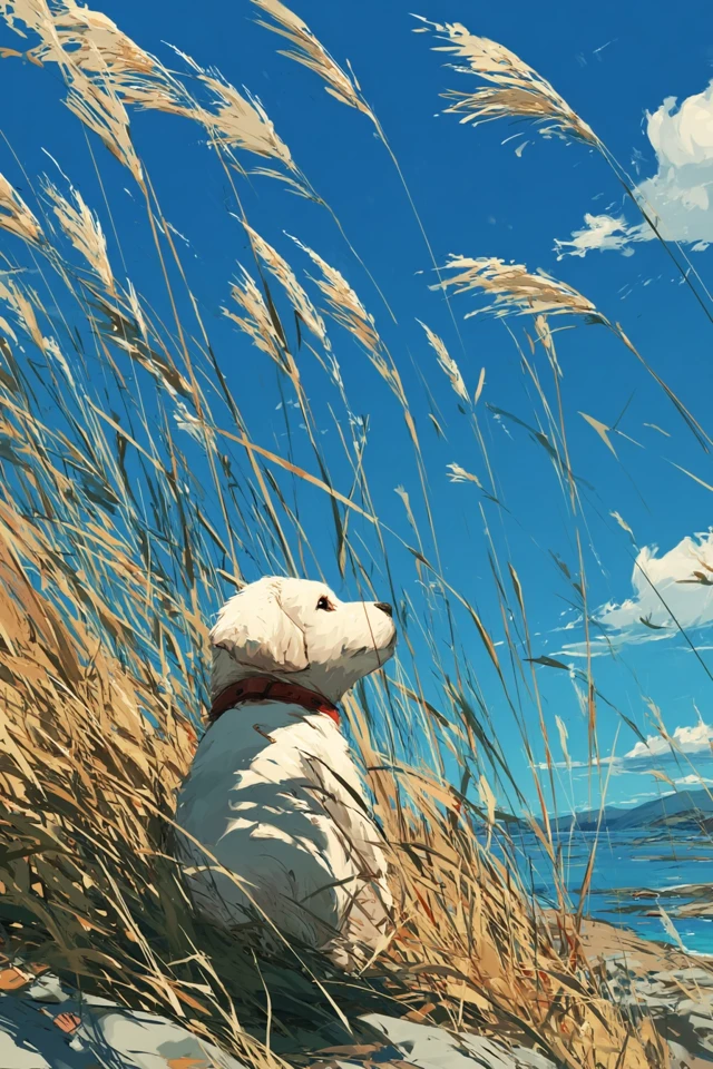 Anime Dog in a Cornfield Peaceful Scene