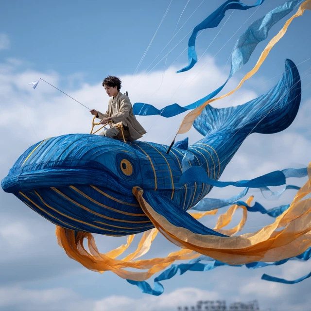 Boy Riding Plastic Whale Environmental Art