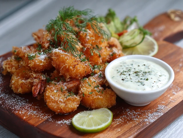Fried Prawns with Lime Aioli Delicious Seafood Meal