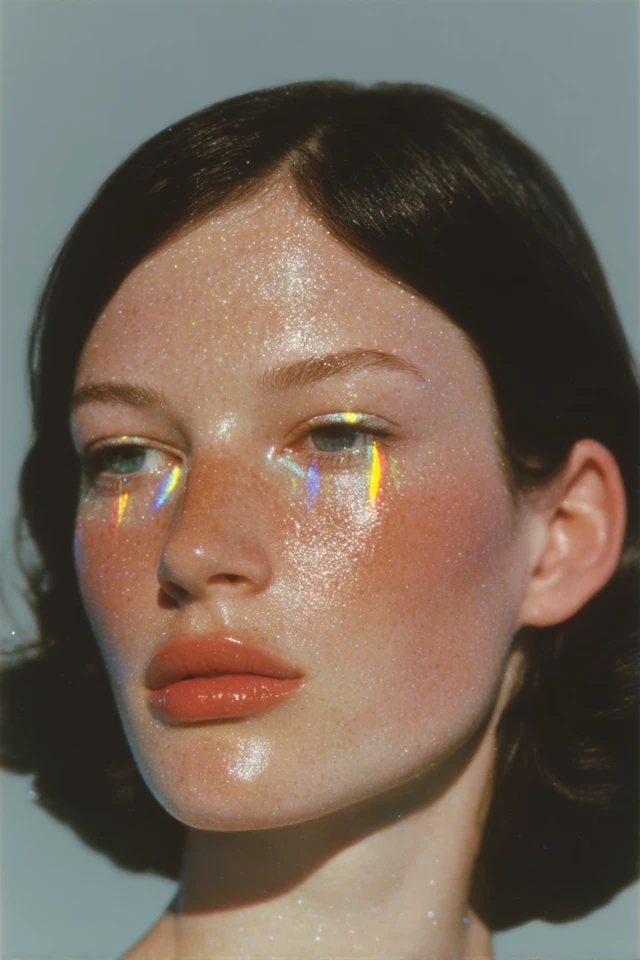 Woman Face with Glittering Tears