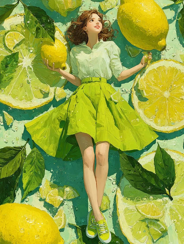 Lemon Girl Art Bright Colors Artistic Masterpiece