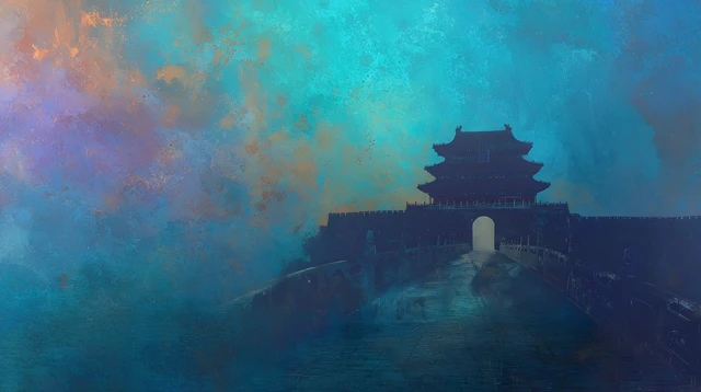 Forbidden City Gate Silhouette Painting