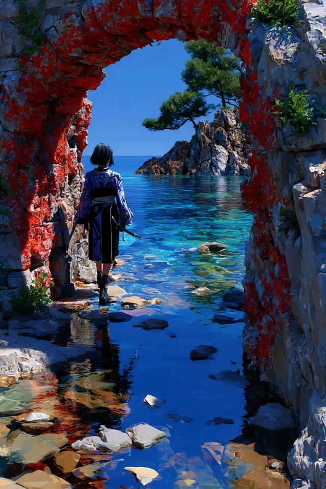 Cyberpunk Explorer Enters Futuristic Paradise