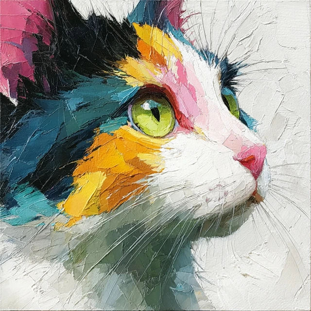 Cute Cat Oil Painting Abstract Art