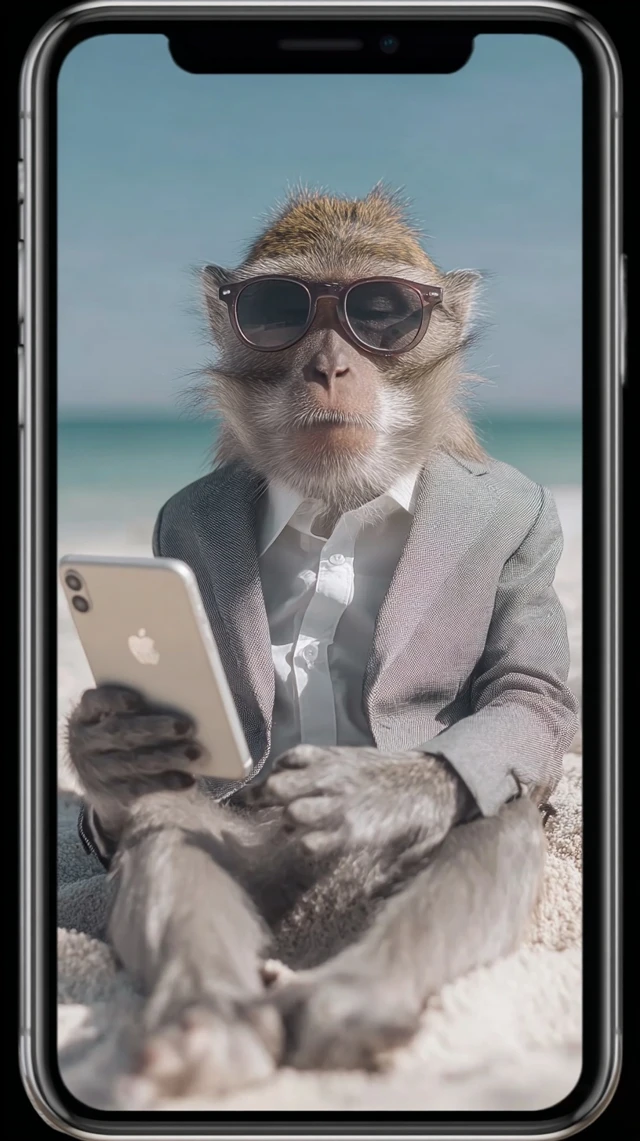 Monkey in Suit Takes Beach Selfie iPhone Video