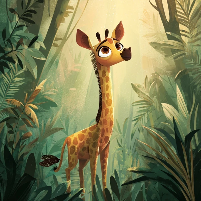 Cartoon Giraffe in Jungle Childrens Storybook Style