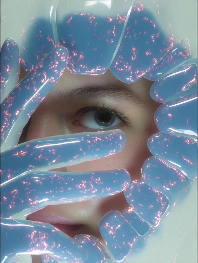 Futuristic Woman Holographic Closeup Surreal Photo