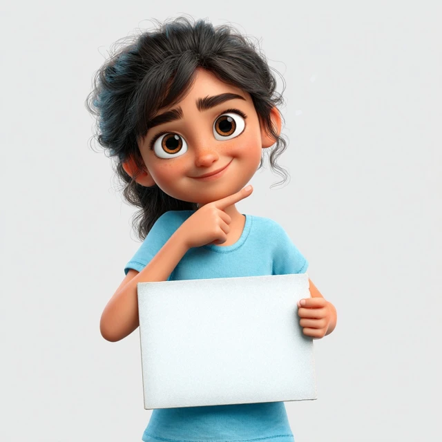 Happy Girl Holding Sign Board Cartoon Animation 3D