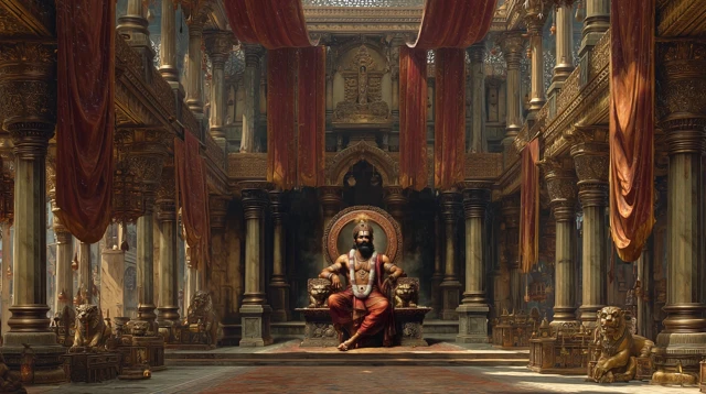 Ancient Indian Royal Court Interior with a King