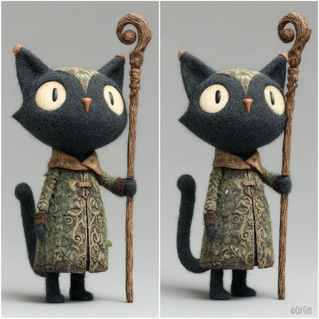 Cat Druid with Googly Eye Staff Fantasy Art