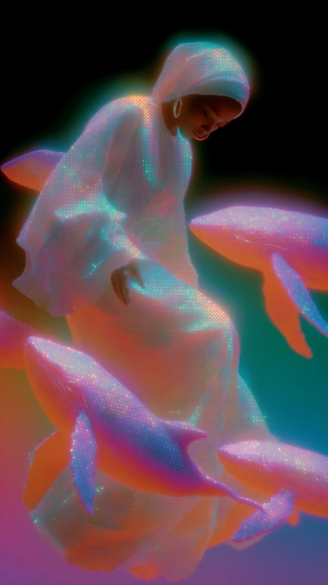 Woman in Space Whales Levitation Hyperrealism