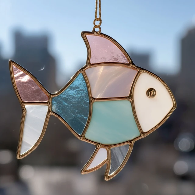 Goldfish Suncatcher Stained Glass Art Minimalist Design