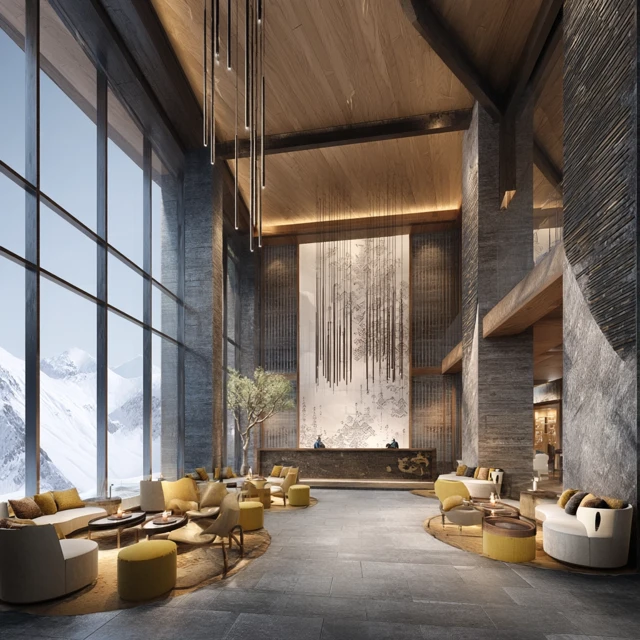 Luxury Hotel Lobby Changbai Mountain with Alpine View
