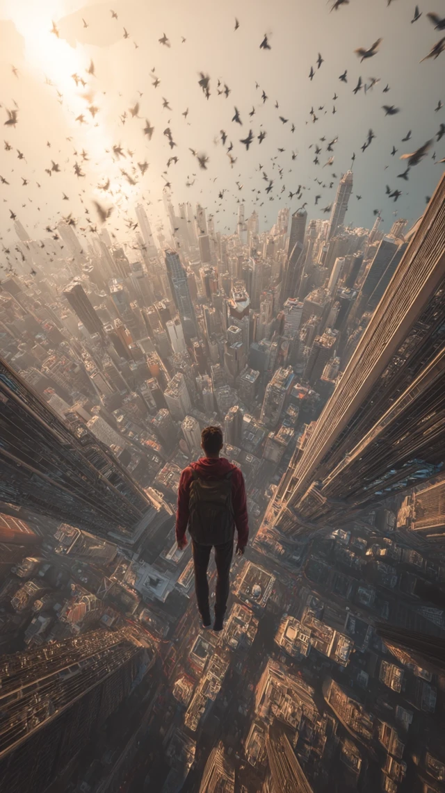 Urban Explorer Above Skyscrapers Birds Flying High