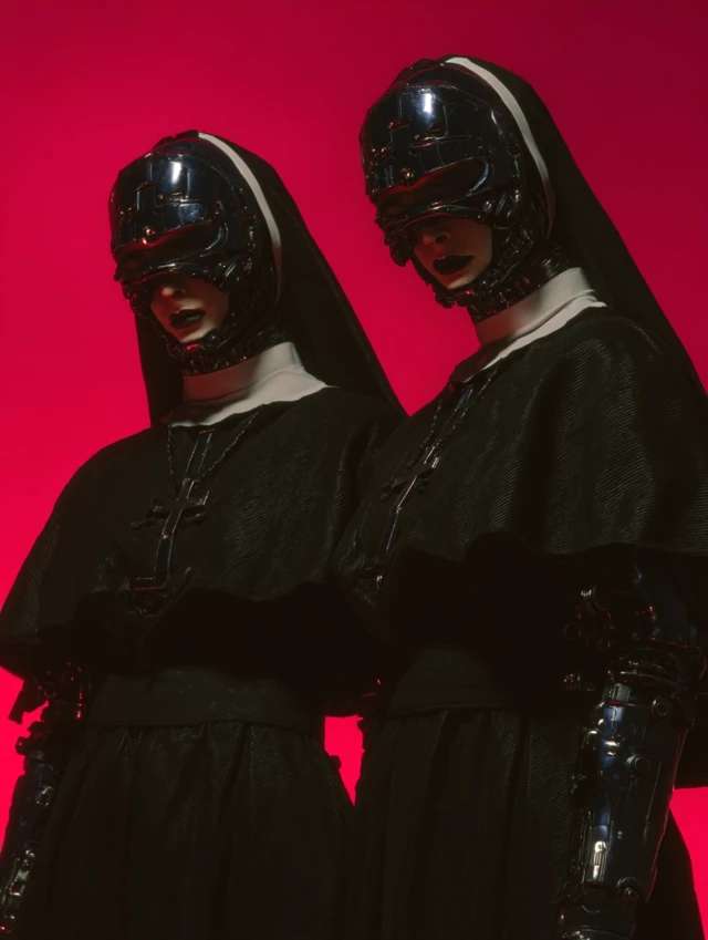 Cyberpunk Battle Nuns with Cyborg Armor