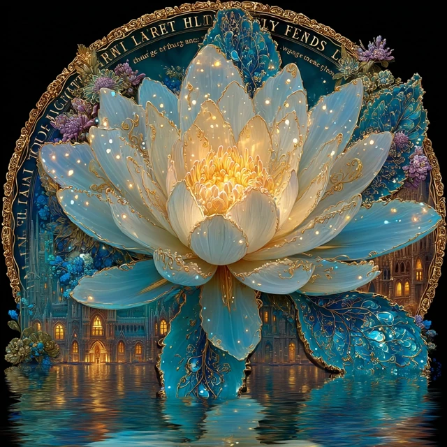 Fantasy Lotus Flower with Gothic City at Night