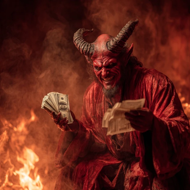 Satan in Hell Offering Money and Documents