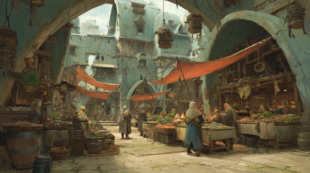 Fantasy Market Scene in Painterly Style