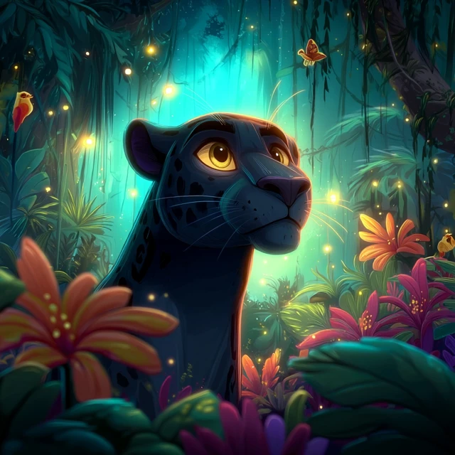 Cartoon Jaguar in the Jungle