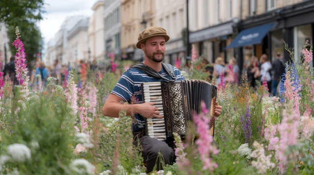 Street Musician Plays Accordion Festival de las Flores