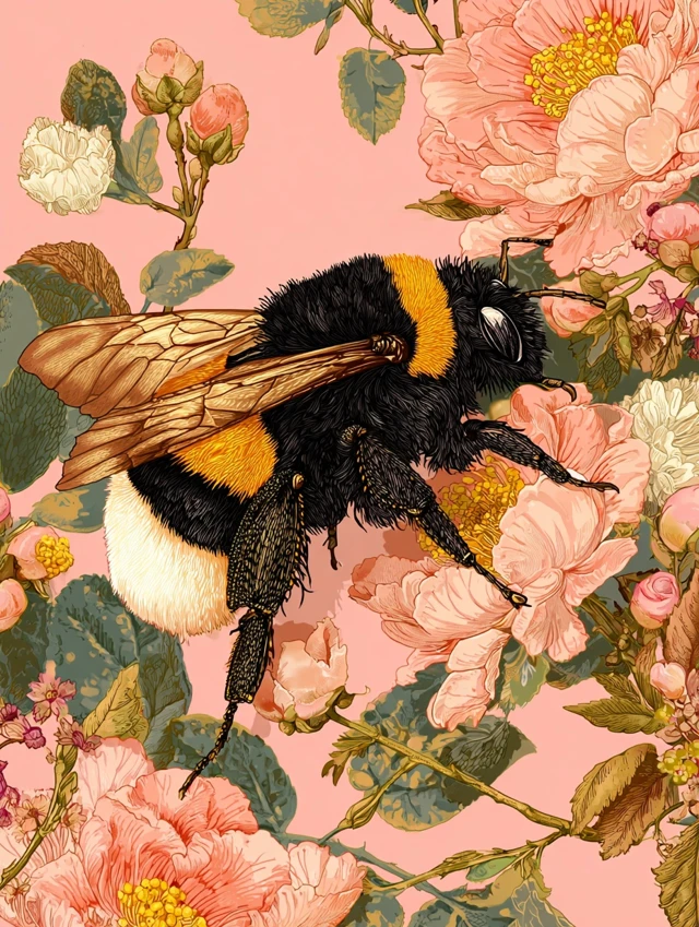 Bumblebee Illustration on Floral Background