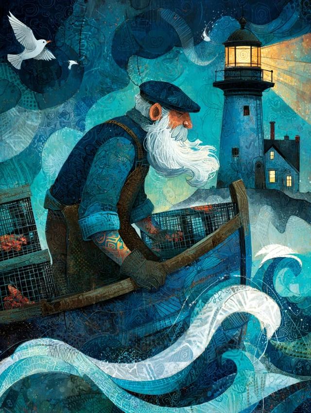 Old Lobsterman at Sea New England Coast