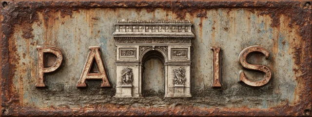 Vintage Paris Metal Sign Arc de Triomphe 3D Relief