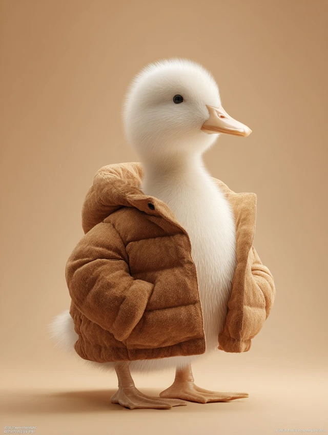 Cute Duckling in Down Jacket High Quality Photo
