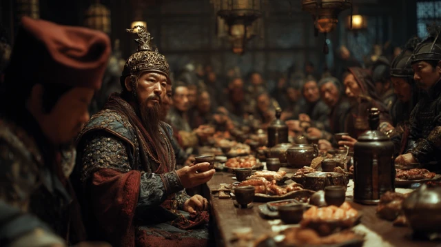 Ancient Feast Cinematic Shot in Zhang Yi Mou Style
