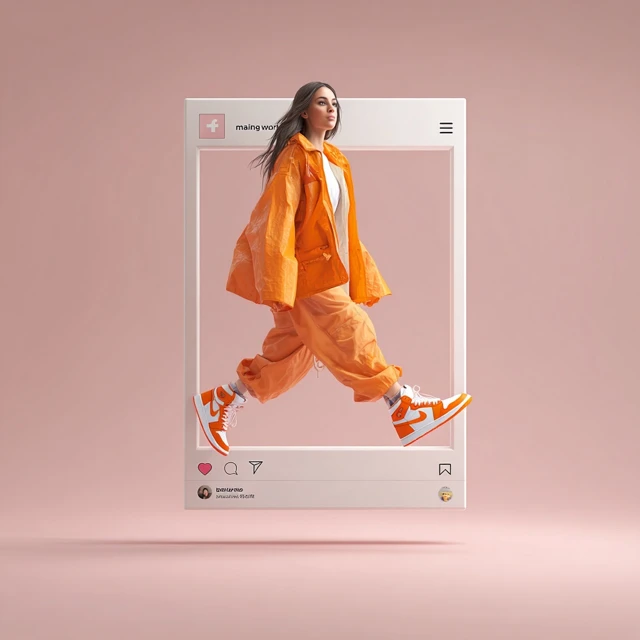 Fashionable Woman in Instagram Frame 3D Illustration