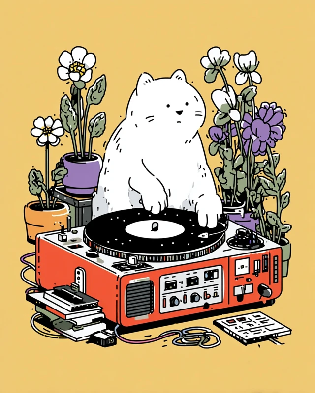 Cute Cat and the Washing Machine Illustration