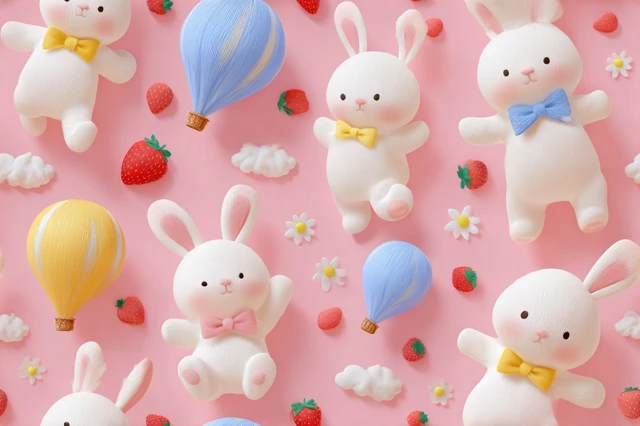 Cute 3D Rabbit Seamless Pattern