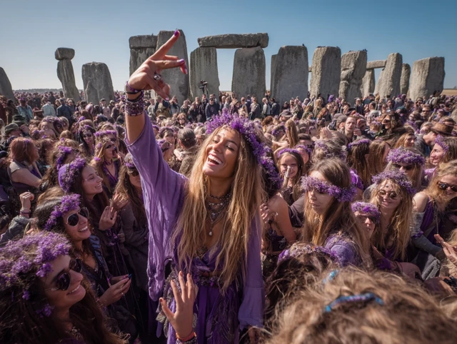 Stonehenge Festival Purple Crowd and Music