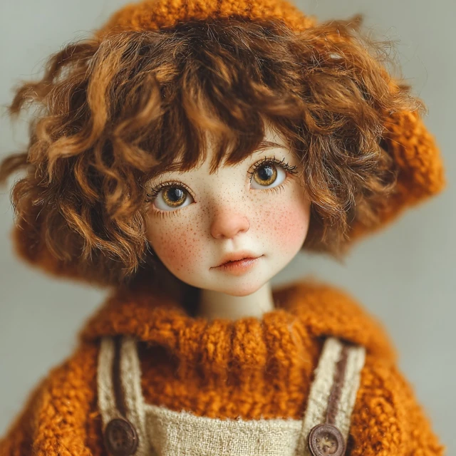 Androgynous BJD Doll with Brown Eyes and Freckles