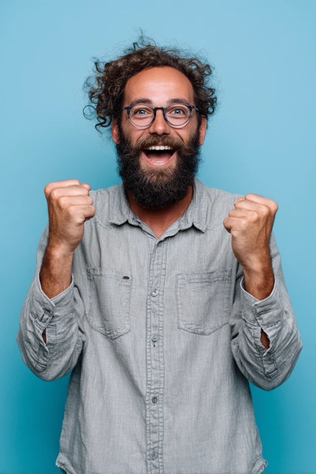 Excited Nerd with Glasses and Bright Background
