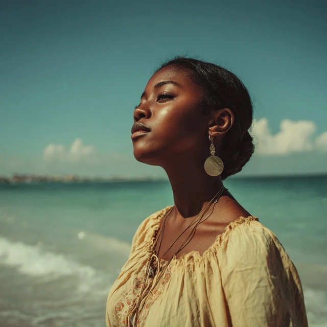 African Woman on Beach Portrait Photography