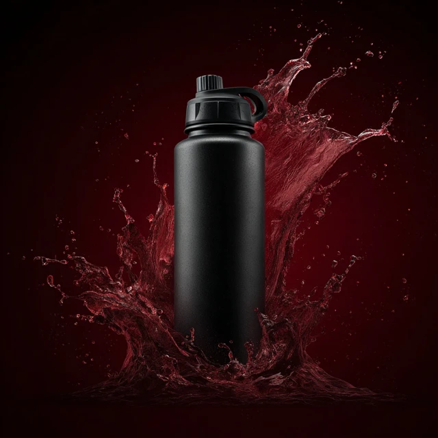 Black Hydration Bottle with Water Splash 4K