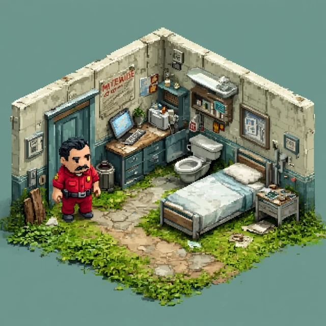 Pixel Art Prison Guard Isometric Retro Game