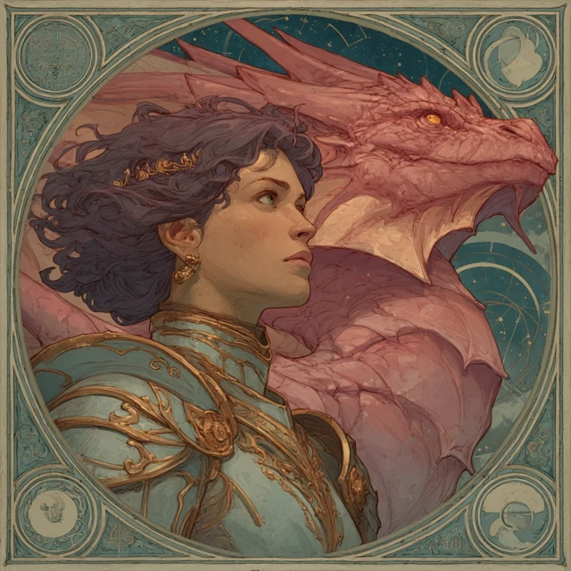Art Nouveau Celestial Dragon Rider Fantasy Illustration