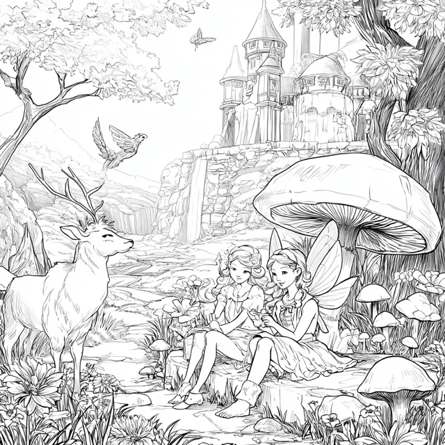 Fairy Tale Coloring Page Fantasy Illustration