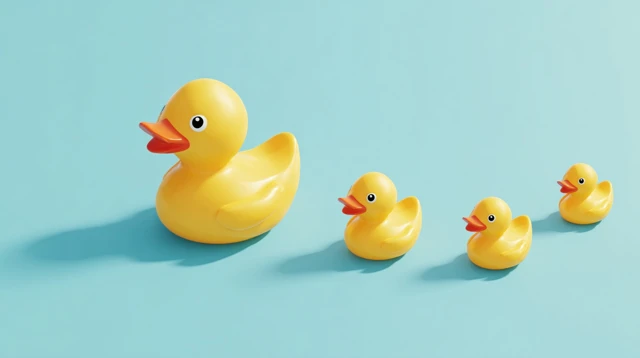 Rubber Duck Family Minimalist 3D Illustration