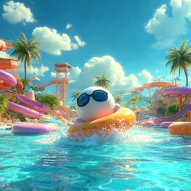 Tropical Waterpark Fun Summer Vacation Illustration