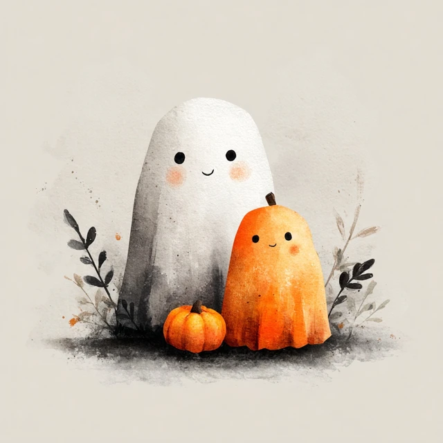 Cute Ghost Halloween Poster Watercolor Print