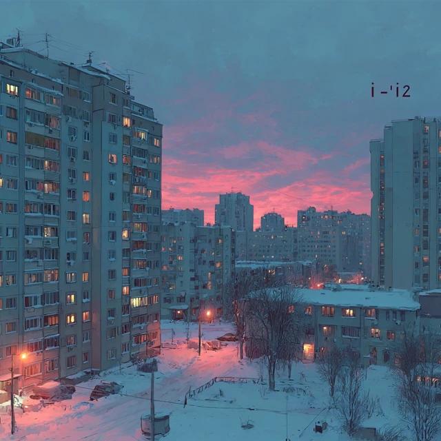 Moscow Dawn Winter Scene Apartment Buildings
